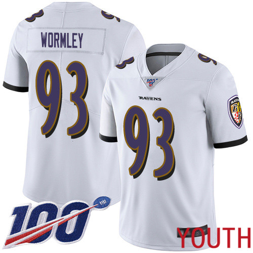 Baltimore Ravens Limited White Youth Chris Wormley Road Jersey NFL Football #93 100th Season Vapor Untouchable
